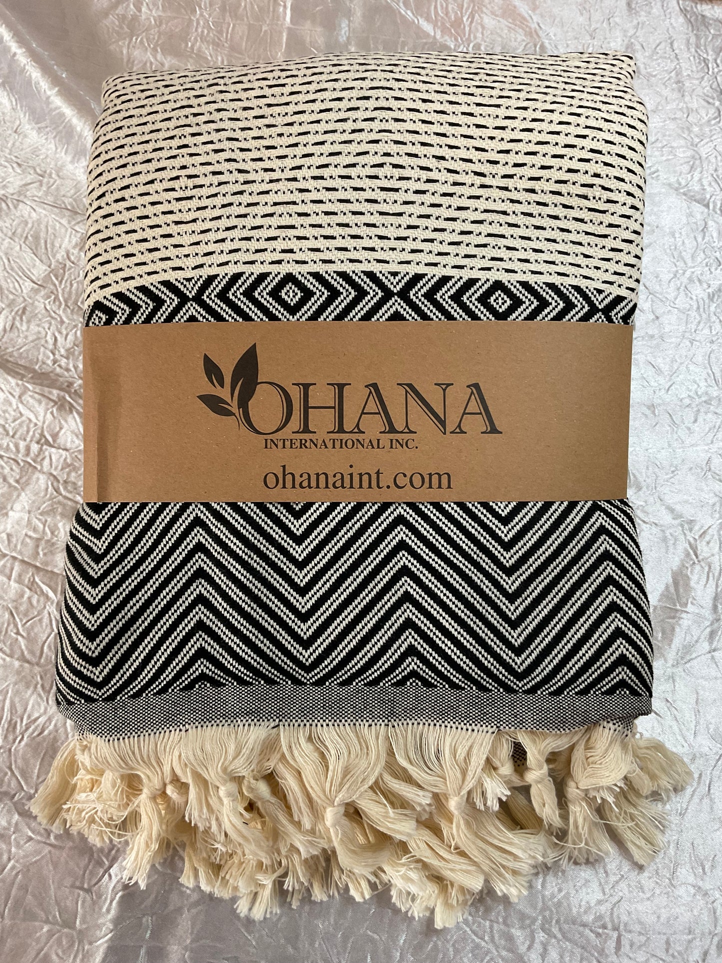 Herringbone/Dots - Natural Turkish Cotton Blanket